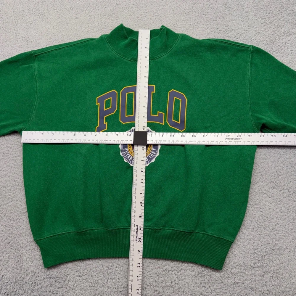Ralph Lauren Girls XL 16 Green Graphic Crest Logo Fleece Mockneck Sweatshirt